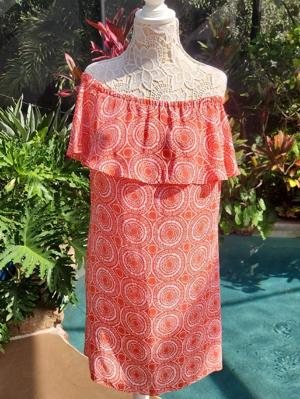 Michael Kors Orange Printed Off-Shoulder Mini Dress
